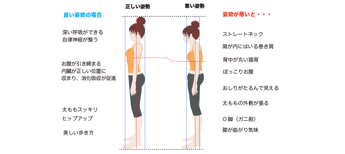 その「ぽっこりお腹」と「脚の張り」、原因は立ち方かもしれません